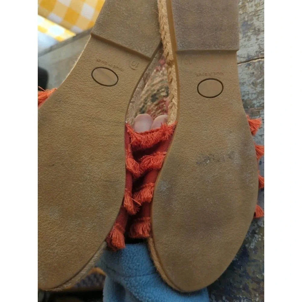 Womens Alex + Alex Bow Fringe Slides Burnt Orange Espadrilles Slip on Size US 10